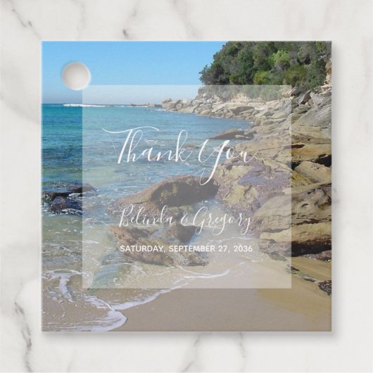 Rocky Beach Wedding Gift Bedankjes Labels (Voorkant)