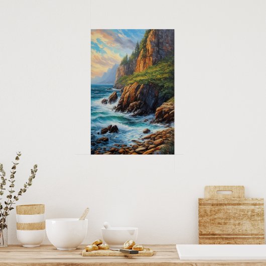Rocky Cliffs Gekleed in Groen Poster (Keuken)