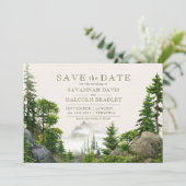 Rocky Forest Mountains | Rustic Wedding Save The Date (Staand voorkant)