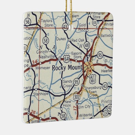 Rocky Mount NC Map Keramisch Ornament (Rechts)