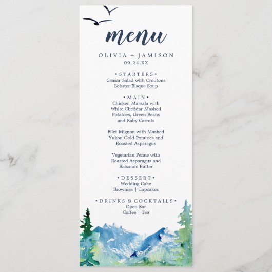 Rocky Mountain Destination Mariage Dîner Menu (Devant)