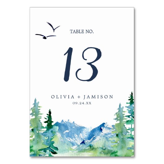 Rocky Mountain Destination Wedding Table Number Kaart (Voorkant)