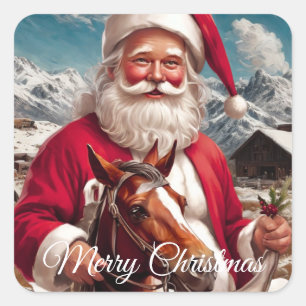 Rocky Mountain Santa en zijn paard Vierkante Sticker
