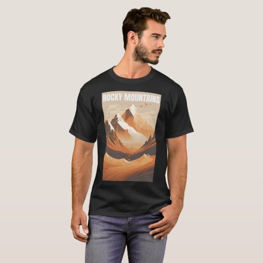 Rocky Mountains minimalistisch landschap T-shirt (Voorkant volledig)