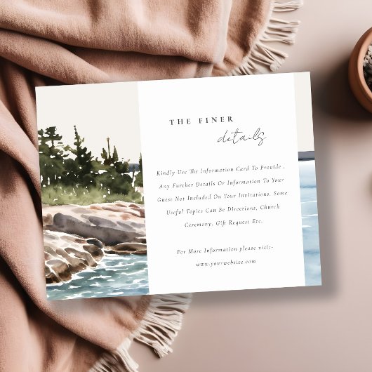 Rocky Pine Mountain Seascape Bruiloft Details Informatiekaartje