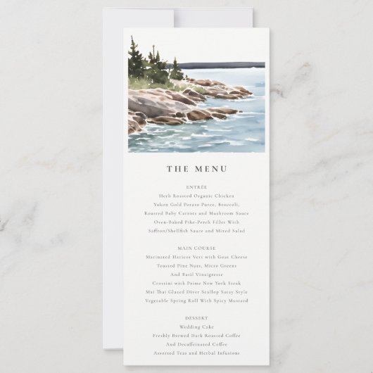 Rocky Pine Mountain Seascape Bruiloft Menu Kaart