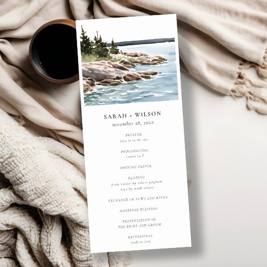 Rocky Pine Mountain Seascape Wedding Programme