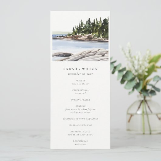 Rocky Pine Mountain Seascape Wedding Programme (Debout devant)