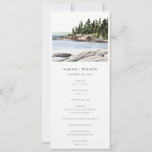 Rocky Pine Mountain Seascape Wedding Programme (Devant)