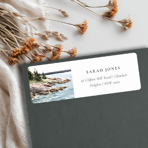 Rocky Pine Mountain Waterverf Zeegezicht Adres Etiket