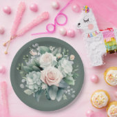 Rocky River Deep Green Blush Pink Roses Shower Papieren Bordje (Feest)