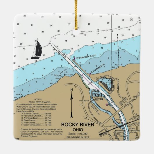 Rocky River Ohio Nautical Chart Keramisch Ornament (Achterkant)