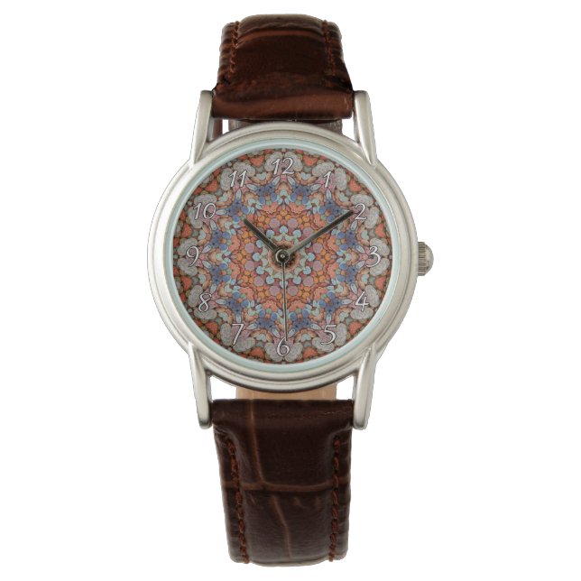 Rocky Roads Rustic Oranje  Kaleidoscoop Horloge (Voorkant)