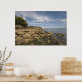 Rocky Seaside met motorboot Poster (Keuken)