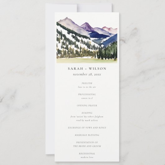 Rocky Snow Mountain Landscape Wedding Programme Kaart (Voorkant)