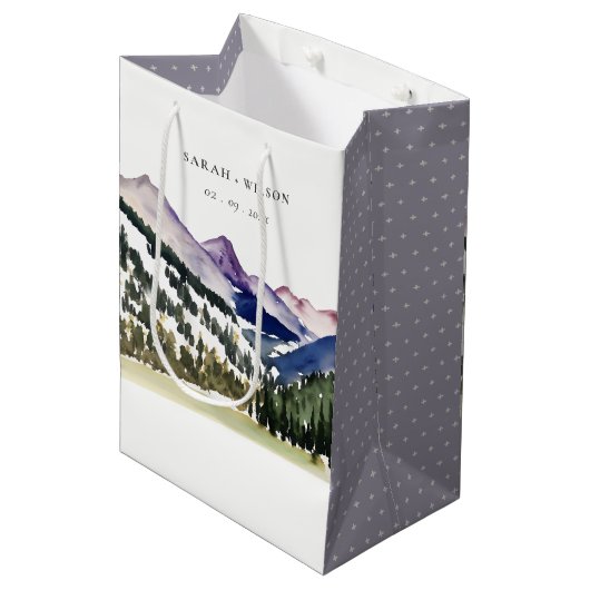 Rocky Snow Mountain Waterverf Landscape Wedding Medium Cadeauzakje (Voorkant Gekanteld)
