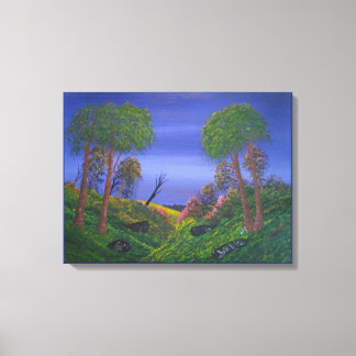 Rocky Valley Blue Sky Colorful Landschap Canvas Afdruk