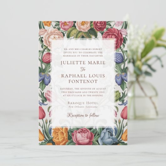 Rococo Barok Bloemen Alles in één bruiloft Kaart (Staand voorkant)