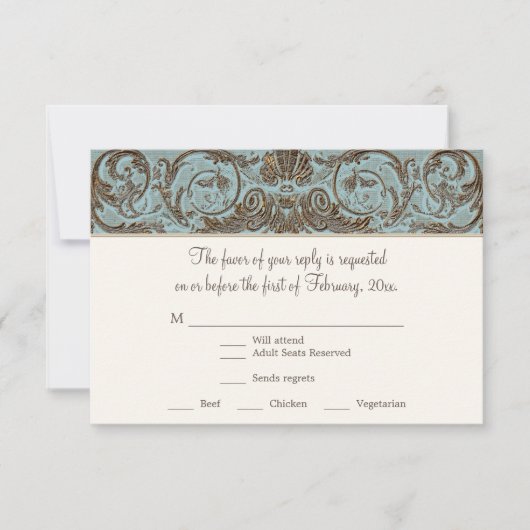 Rococo Barok Shell Etsen Scroll RSVP (Voorkant)