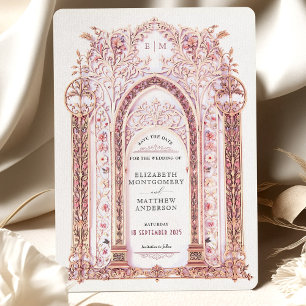 Rococo Bloemenboog Save the Date Kaart filigraan