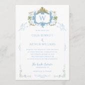 Rococo Blue Monogram Crest Wedding Kaart (Voorkant)