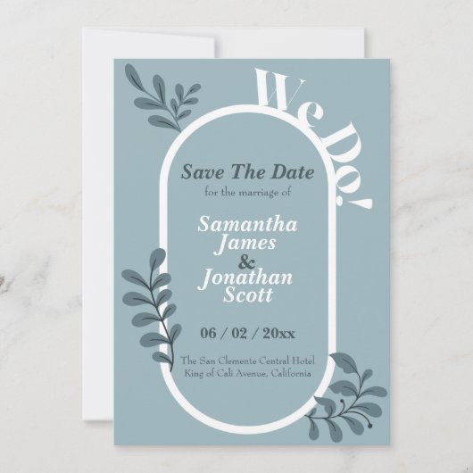 Rococo Blue Simple Wedding Save the Date Kaart (Voorkant)