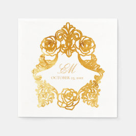 Rococo Crest Monogram Gouden Folie Bruiloft Logo Servet