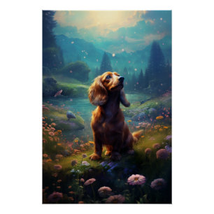 Rococo Dachshund die een weide verkennen Perfect Poster