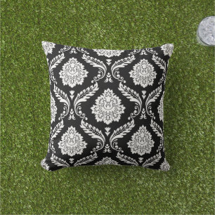 Rococo Damask 2Way Groot Patroon BW Buitenkussen