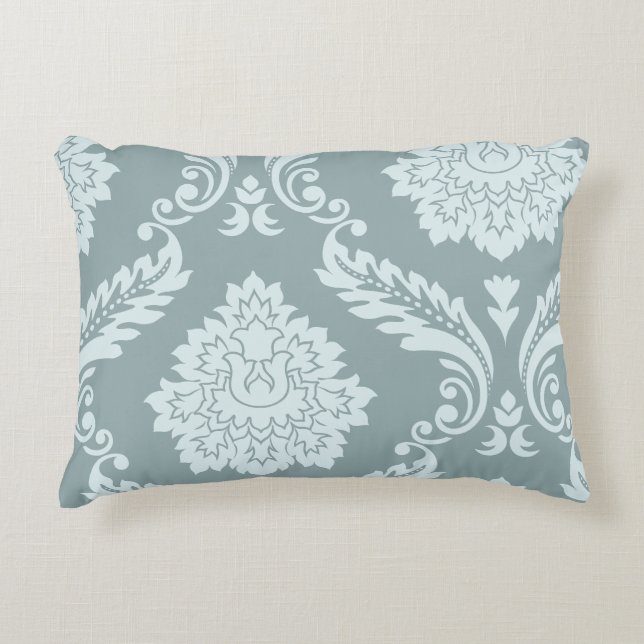 Rococo Damask Art I Duck Egg Blue+Teal Accent Kussen (Voorkant)