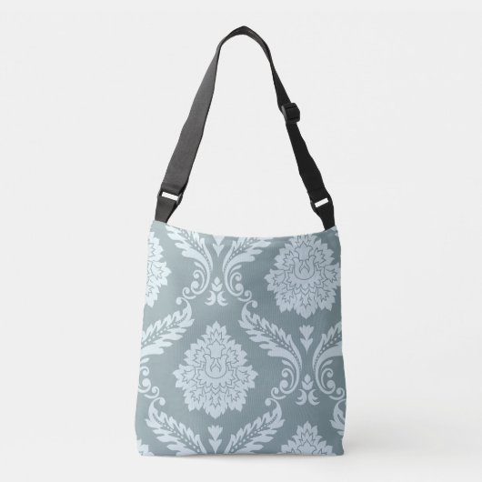 Rococo Damask Art I Duck Egg Blue+Teal Crossbody Tas (Voorkant)