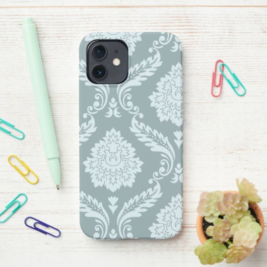 Rococo Damask Art I Duck Egg Blue+Teal iPhone Hoesje (Op bureau)