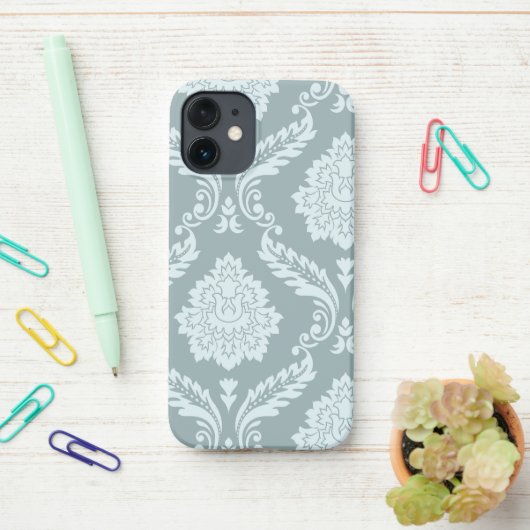 Rococo Damask Art I Duck Egg Blue+Teal iPhone Hoesje (Op bureau)