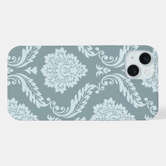 Rococo Damask Art I Duck Egg Blue+Teal iPhone Hoesje (Achterkant horizontaal)