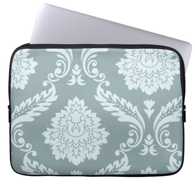 Rococo Damask Art I Duck Egg Blue+Teal Laptop Sleeve (Voorkant)