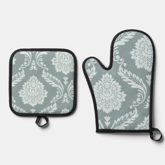 Rococo Damask Art I Duck Egg Blue+Teal Ovenwant & Pannenlap Set (Voorkant)
