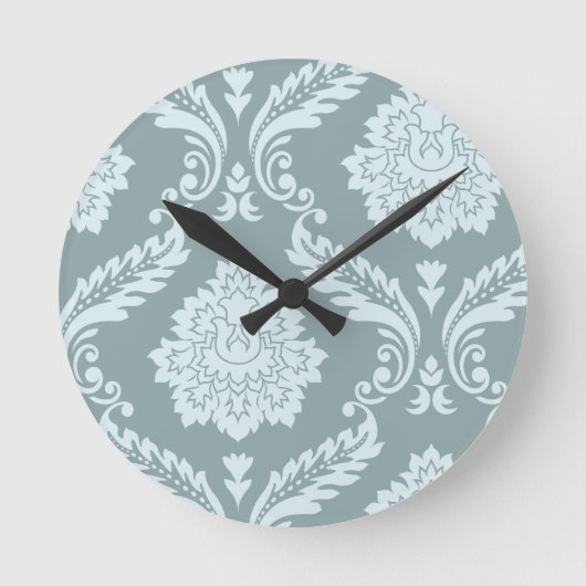 Rococo Damask Art I Duck Egg Blue+Teal Ronde Klok (Voorkant)