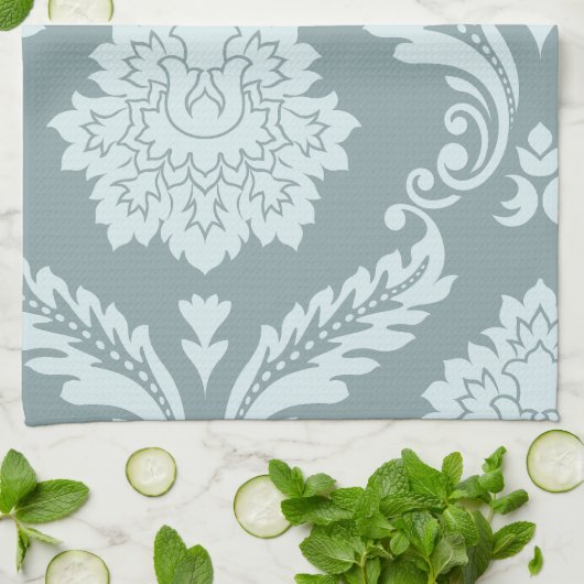 Rococo Damask Art I Duck Egg Blue+Teal Theedoek (Gevouwen)