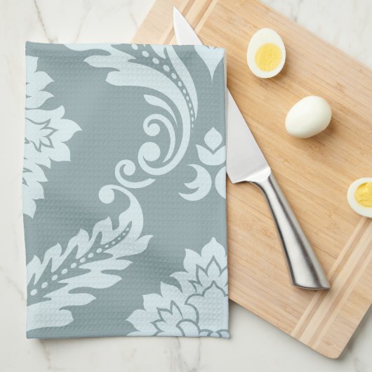 Rococo Damask Art I Duck Egg Blue+Teal Theedoek (Quarter Fold)