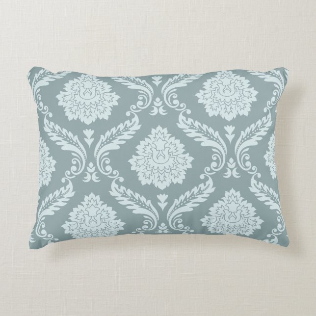 Rococo Damask Big Pattern Duck Egg Blue+Teal Accent Kussen (Voorkant)
