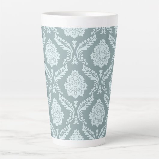 Rococo Damask Big Pattern Duck Egg Blue+Teal Latte Mok (Voorkant)