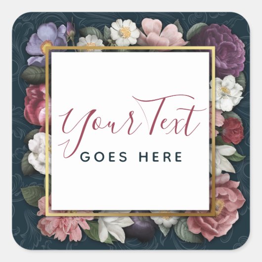 Rococo Damask & Elegant Floral  Feminine Vierkante Sticker (Voorkant)