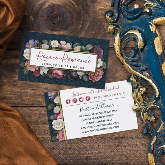 Rococo Damask & Elegant Floral Social Networking Visitekaartje