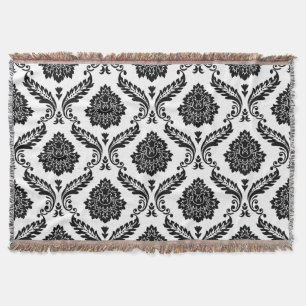 Rococo Damask Groot Patroon Zwart op Wit Deken