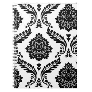 Rococo Damask Grote Off-Set Patroon Zwart op Wit Notitieboek