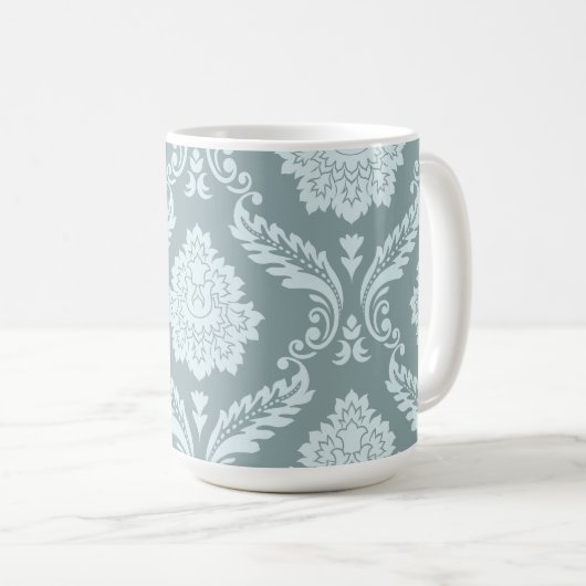 Rococo Damask Grote Patroon Eendenei Blauw+Turquoi Koffiemok (Voorkant rechts)