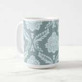 Rococo Damask Grote Patroon Eendenei Blauw+Turquoi Koffiemok (Voorkant links)