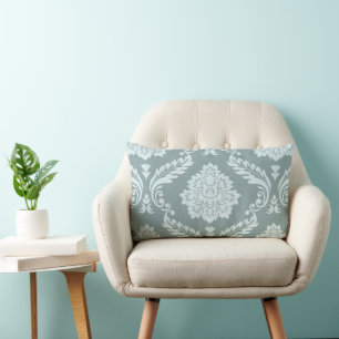 Rococo Damask Grote Patroon Eendenei Blauw+Turquoi Kussen