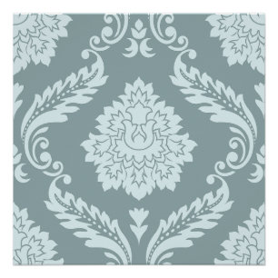 Rococo Damask Grote Patroon Eendenei Blauw+Turquoi Perfect Poster