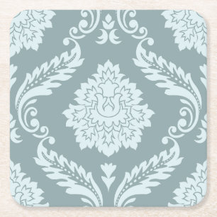 Rococo Damask Grote Patroon Eendenei Blauw+Turquoi Vierkante Kartonnen Onderzetter